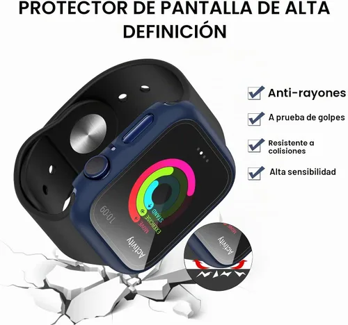 Vista 2 de Paquete de 2 fundas rígidas de policarbonato compatibles con Apple Watch, con protector de pantalla de cristal templado sin burbujas para accesorios