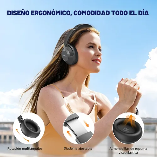 Vista 7 de EarFun Wave Pro - Auriculares inalámbricos con cancelación activa de ruido, auriculares Bluetooth sobre la oreja, sonido Hi-Res LDAC, 5 micrófonos