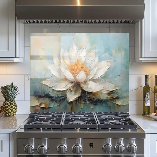 Vista 2 de Evgosm Tempered Glass Backsplash for Kitchen, Flowers Stove Splashback, Glass Backsplash, Used for Kitchen Wall Protection and Decoration, Easy to