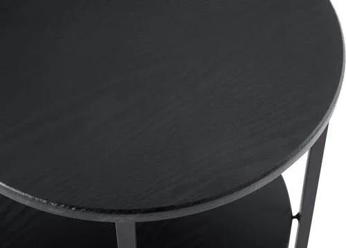 Vista 4 de Mesa auxiliar circular compacta negra – Mesa auxiliar multiusos con doble estante para espacios pequeños