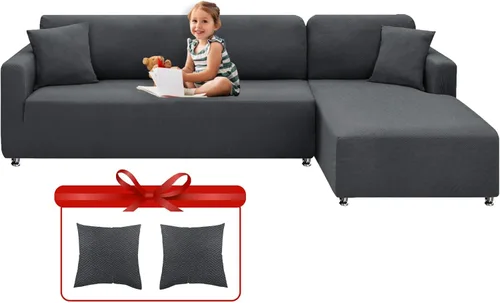 Vista 10 de XINEAGE Fundas para Sofá Seccional de Alta Elasticidad, 2 Piezas, Forma de L, Funda de Sofá con 2 Fundas de Almohada, Fundas Deslizantes para Sofá