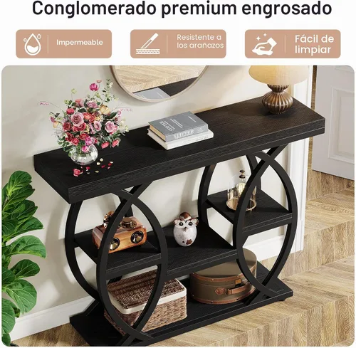 Vista 6 de Tribesigns Mesa consola de 39.4 pulgadas, mesa de sofá de 4 niveles, mesas Negro