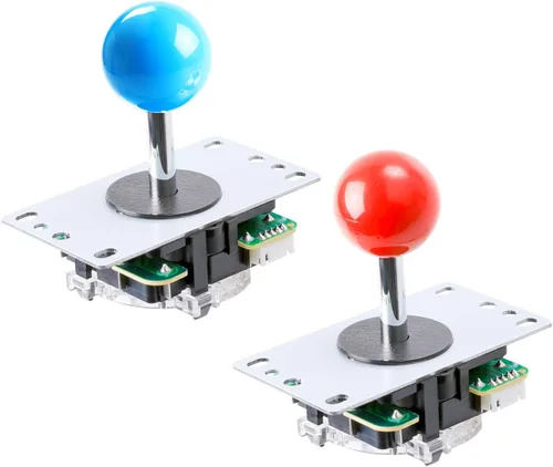 Vista 5 de Qenker 2 jugadores LED Arcade DIY Parts 2X USB Encoder + 2X Joystick + 20x LED Arcade Botones para PC, MAME, Raspberry Pi, Windows (kit rojo y azul)