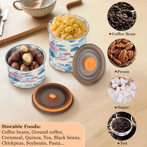 Vista 6 de Airtight Food Storage Containers, Bouquets (2) Stainless Steel Canisters with Locking Lid for Coffee, Tea, Flour, Sugar, Dry Goods, 900ML Kitchen