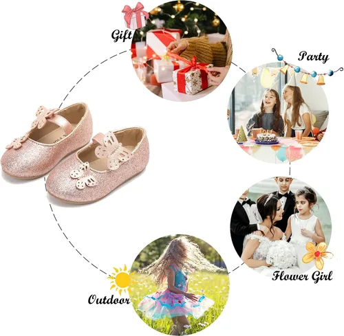 Vista 5 de Felix & Flora Zapatos de ballet para niñas pequeñas Zapatos planos Mary Jane para niñas de flores, zapatos de vestir para fiestas y bodas