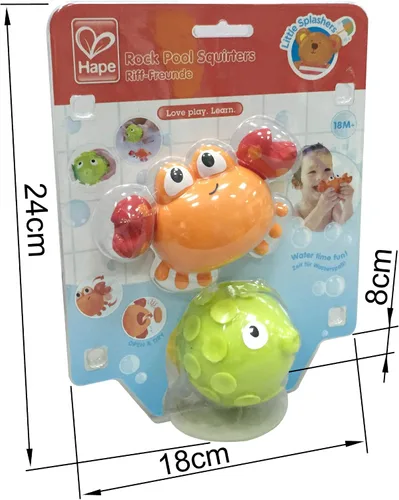Vista 3 de Hape Rock Pool Squirters Juguetes coloridos de baño para bebés y niños pequeños, juego de silicona y no tóxico, boquilla de agua y cangrejo