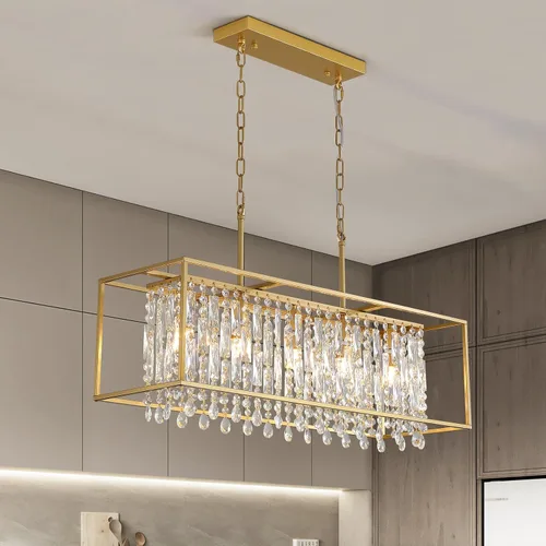 Vista 10 de Siljoy Moderno candelabro rectangular de cristal lineal dorado, L47