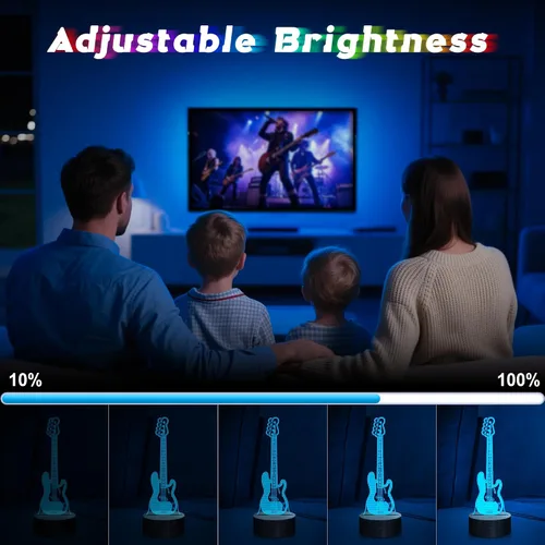 Vista 3 de CoolGift Mart Luz Nocturna de Guitarra Bajo, Lámpara LED 3D de Ilusión Óptica con Control Remoto y Temporizador, Regalos para Jugadores de Guitarra