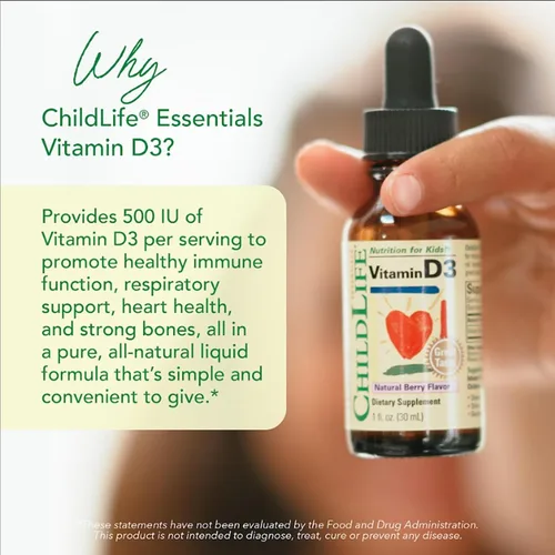 Vista 3 de CHILDLIFE ESSENTIALS Gotas de vitamina D3 para niños, niños pequeños y bebés - Gotas de vitamina D líquida, 500 UI por gota, apoyo para la salud