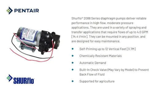 Vista 2 de SHURflo, bomba de diafragma industrial - 1/2 pulgada Puertos, 180 GPH, motor de 12 V Modelo # 2088 – 343 – 435