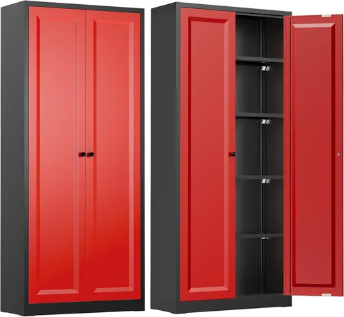 Vista 39 de INTERGREAT Armario de almacenamiento de metal con cerradura, gabinete de almacenamiento de metal con cerradura de 72 pulgadas de alto con puertas