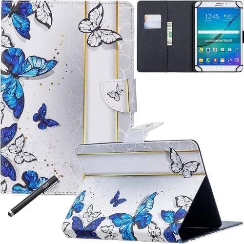 Vista 22 de NewShine - Funda universal de 7.0 pulgadas, diseño de mármol de flores de cuero sintético, plegable, con ranuras para tarjetas y bolsillo