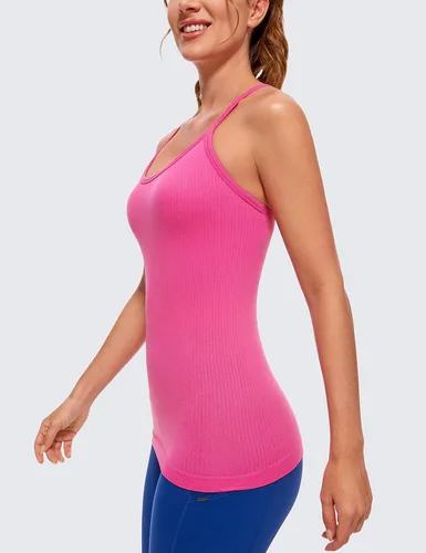 Vista 4 de CRZ YOGA - Camisetas deportivas para mujer, sin mangas, sin costuras, con espalda cruzada y brasier incorporado, camiseta para entrenamiento