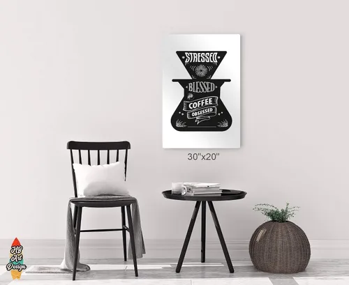 Vista 6 de HB Art Design Stressed Blessed and Coffee Obsessed Quote and Coffee Grinder Metal Print Wall Art Coffee Bar Decor Coffee Signs Kitchen Wall Decor