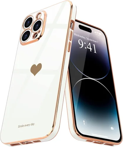 Vista 18 de Teageo Funda para iPhone 14 Pro Max para Mujeres y Niñas Lindo Corazón de Amor Lujoso Chapado Suave Brillante Cubierta Trasera Elevada Protección