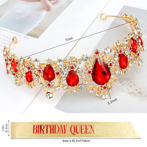 Vista 3 de Didder Queen Sash & Crown - Tiara de cumpleaños para mujer, banda para mujer, Diamante falso