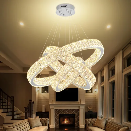 Vista 26 de Araña de Cristal LED Moderna Regulable de 8" Anillo Dorado Luminarias Colgantes para Isla de Cocina Comedor Sala de Estar