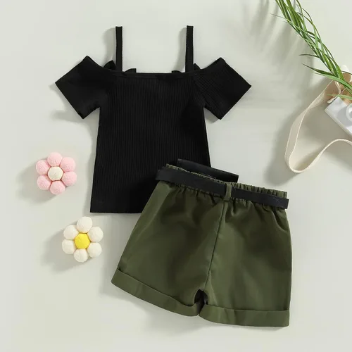 Vista 93 de TheFound Trajes de verano para niñas pequeñas, sin mangas, de punto acanalado, halter, pantalones cortos, ropa para recién nacidos, conjunto de 3