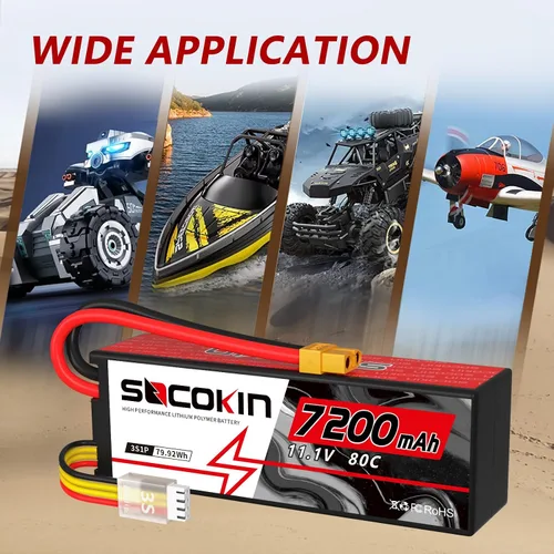 Vista 3 de 3S 11.1V Lipo Batería 7200mAh 80C Lipo Batería con estuche rígido XT60 Plug para RC Racing Truck Boat Car Racing RC Heli Airplane y Slash 1/10