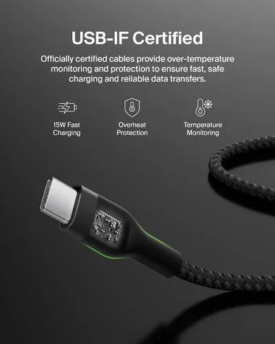 Vista 5 de Belkin BoostCharge Pro Flex Cable trenzado USB-C a USB-A (1M/3.3FT) Certificado USB-IF, cable de carga rápida para iPhone 17, iPhone 17 Pro, iPad