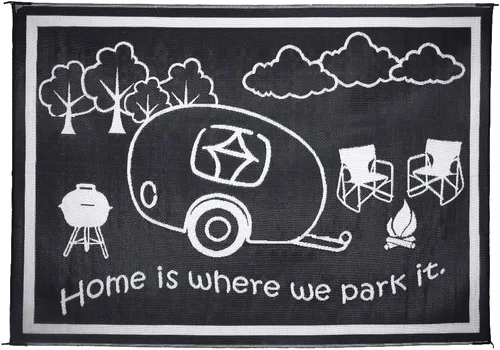 Vista 3 de Stylish Camping Ming's Mark RH8111 - Tapete reversible para casa rodante, 8 x 11 pies, negro/blanco