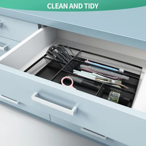 Vista 5 de GAQWOK Bandeja organizadora de cajones de escritorio de malla metálica pequeña para papel, oficina, baño, cocina, maquillaje y tocador, organizador
