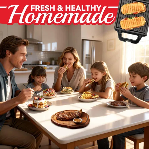 Vista 6 de SugarWhisk Mini Waflera 2 en 1 con Placas Extraíbles, Prensa Panini para Sándwiches, Prensa para Sándwiches, Waflera Eléctrica, Sandwichera