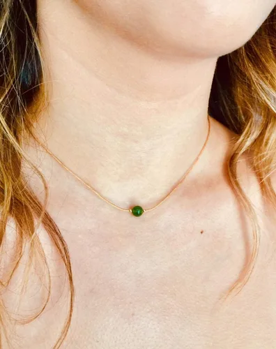 Vista 9 de Collar de piedras preciosas, gargantilla de jade nefrita natural de Canadá, collar impermeable, collar delicado simple, gargantilla delicada, collar