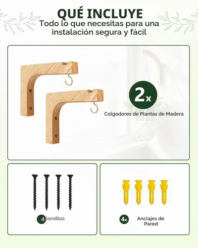 Vista 7 de Colgador de plantas de macramé, macetas colgantes de pared para plantas de interior, ganchos de madera para macetas al aire libre, carillón