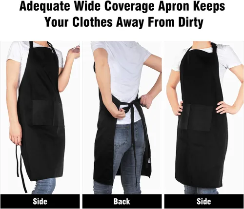 Vista 6 de Xornis Paquete de 2 delantales ajustables con 2 bolsillos para mujeres y hombres, cocinero, cocinero, color negro