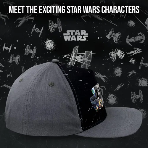 Vista 4 de Disney Star Wars Baseball Cap for Boys, Adjustable Snapback Hat, Flat Brim All Over Print