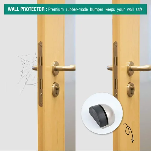 Vista 6 de Tope de puerta de suelo con almohadilla de goma, paquete de 4 topes de puerta en forma de semicírculo, pared protectora
