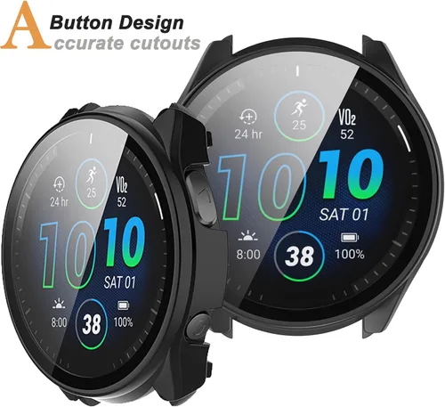 Vista 4 de Miimall Funda compatible con Garmin Forerunner 965, carcasa completa de PC con protector de pantalla de vidrio templado para accesorios Garmin