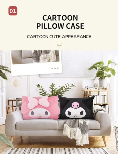 Vista 3 de Funda de almohada linda de dibujos animados de anime de doble cara de felpa para decoración de dormitorio de niña, funda de almohada de algodón
