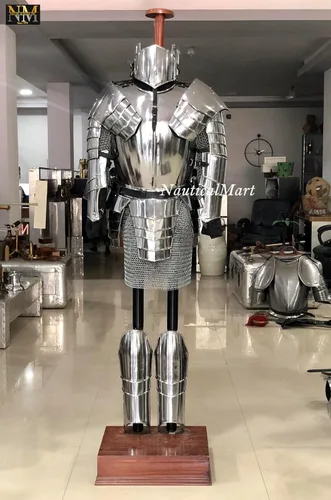 Vista 2 de Vigor - Conjunto de armadura de acero medieval con armadura cruzada LARP Knight Body Plated Armor