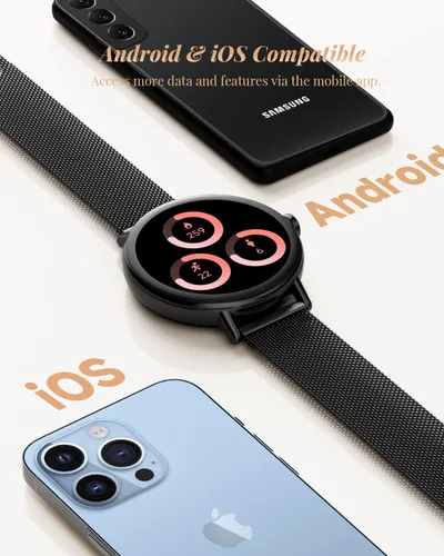 Vista 5 de TOOBUR Reloj inteligente para mujer con dos bandas, reloj de seguimiento de fitness, monitor de frecuencia cardíaca, contador de pasos, compatible