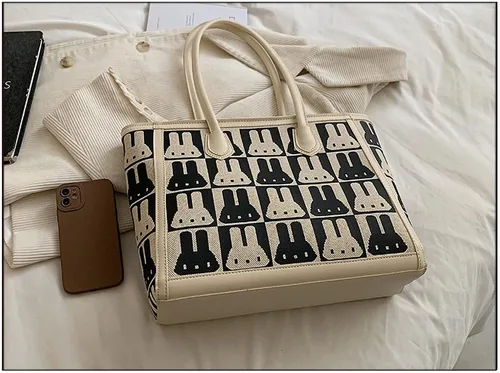 Vista 5 de Waiyqju conejo combinación patrón imitación cuero mujer moda bolso de mano