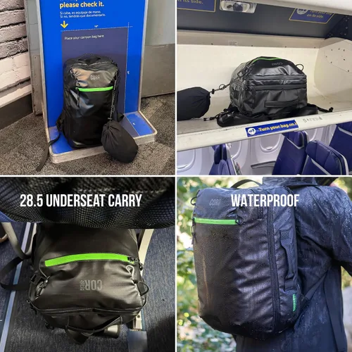 Vista 5 de COR Surf Mochila de viaje de mano Island Hopper 2.0 Mochila ultraligera aprobada para artículos personales 28L Negro Edición impermeable