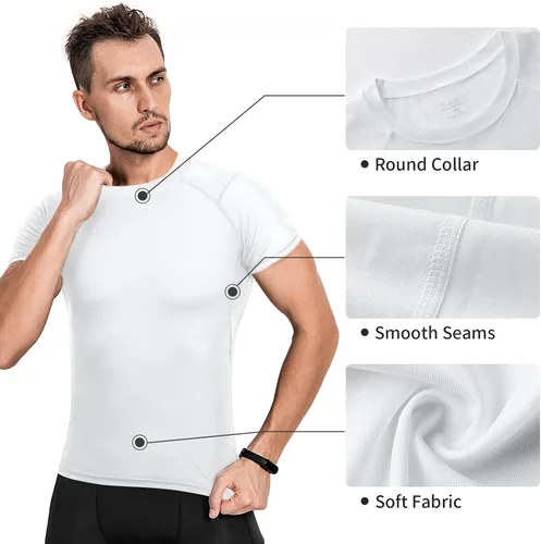 Vista 4 de Niksa Camisetas de compresión para hombre, paquete de 5, camisetas de compresión atlética de manga corta para entrenamiento fresco y seco