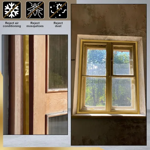 Vista 6 de Zonon Burlete de metal de latón de 1-1/4 pulgadas de ancho x 17.72 pies de largo, burlete de cobre para puerta antigua o ventana exterior con clavos