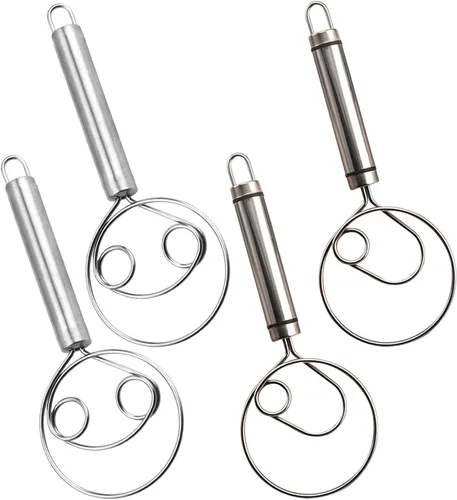 Vista 7 de Batidor de masa de 2 piezas, mezclador de masa de pan de acero inoxidable de 8,9 pulgadas, batidor de mano de ojos dobles, herramienta