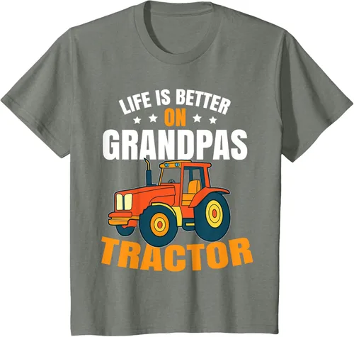 Vista 103 de Life Is Better On Grandpas Tractor Kids Farm Tractor Boy Camiseta, Negro