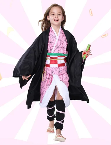 Vista 5 de Hotiego Tanjir Kamado Cosplay Costume Demon Cosplay Outfits Cape Anime Costume Halloween Costumes for Boys Girls