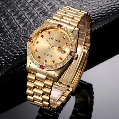 Vista 4 de REGINALD Reloj de cuarzo de acero inoxidable con manecillas doradas zafiro unisex