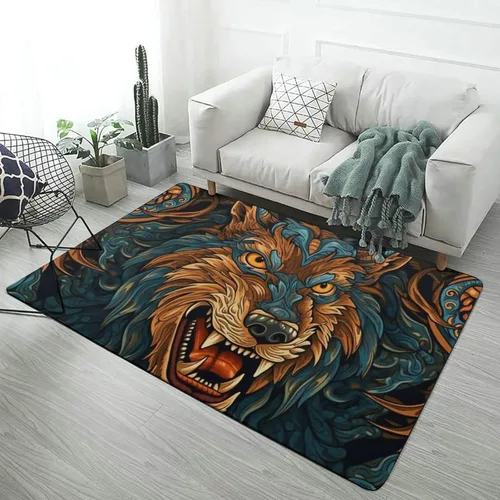 Vista 13 de Alfombra de arte de mitología nórdica de lobo Fenrir, tapete divertido regalo para decoración del hogar para dormitorio, sala de estar, alfombra