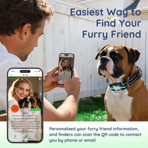 Vista 2 de Collar de perro Airtag con código QR, collar reflectante para perro con soporte Airtag, acolchado suave y hebilla de bloqueo de seguridad ajustable