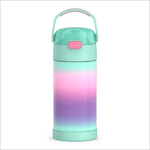 Vista 34 de THERMOS FUNTAINER - Botella de agua con pajilla, 12 onzas, botella de agua de acero inoxidable aislada al vacío para niños con tapa, color negro