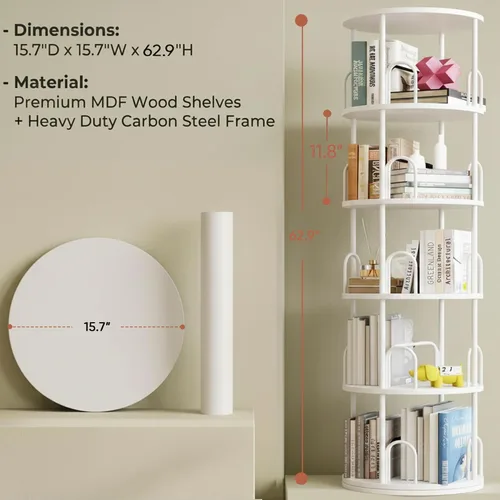 Vista 2 de Estantería giratoria de 5 niveles, esquina de madera Blanco