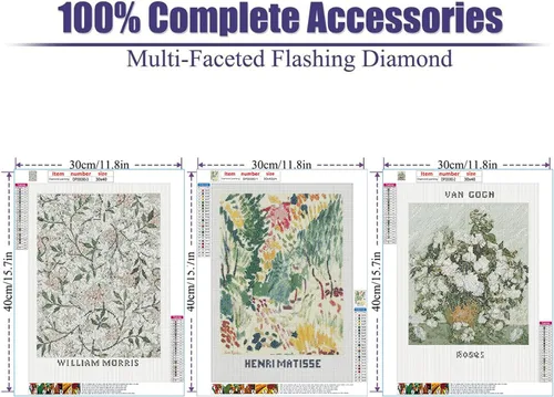 Vista 4 de VeGuude Kits de Pintura de Diamantes para Adultos – Paquete de 3 Obras de Arte DIY Kits de Arte de Diamantes 5D Taladro Completo Pinturas de Puntos