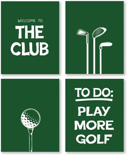 Vista 8 de Pleonox Juego de 4 impresiones artísticas inspiradoras para pared de golf verde retro de 8 x 10 pulgadas, decoración de sala de deportes, fotos